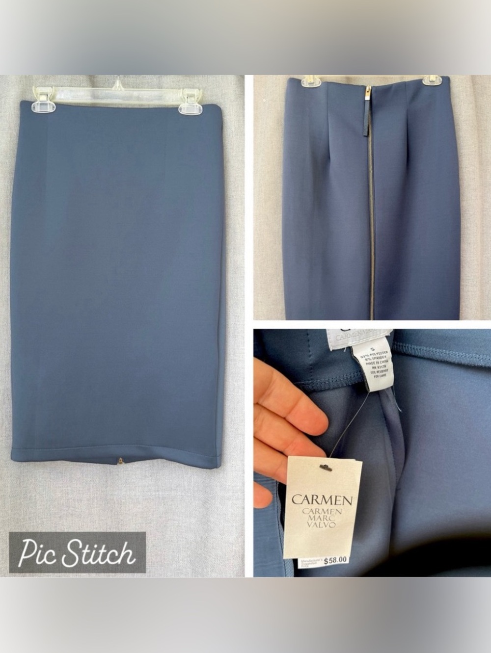 CARMEN MARC VALVO Neopren back zipper pensil skirt gray